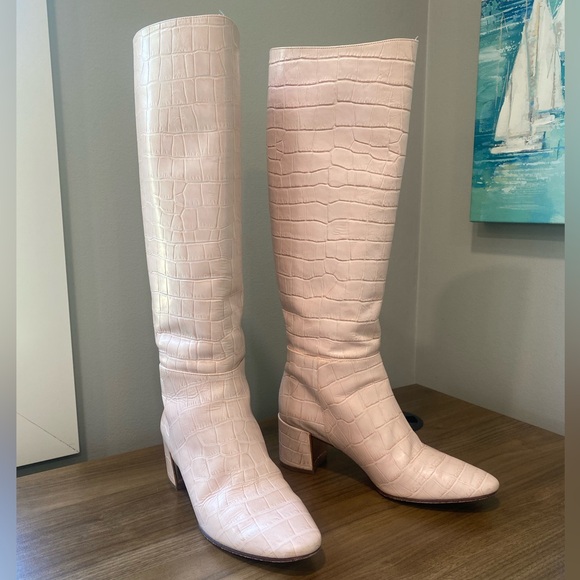 Sophia Webster Pink Croc-Embossed Knee-High Boots - Picture 3 of 10